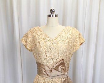 1950's Lace Cocktail Wiggle Dress Champagne Color Forever Young