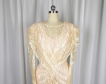 1980's Ivory lace Draped Dress Est Size 6/8