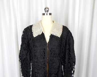 1910's Edwardian Woman's Coat Jacket Silk and Tape Lace