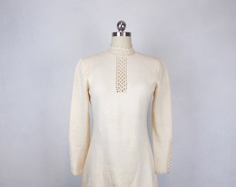 1960's 1970's Ivory Knit Pantsuit 2 pcs Miss Joanne of California