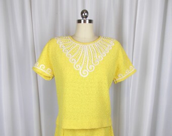 Vintage 1960s Knit Skirt Set: Bright Yellow Two-Piece Suit