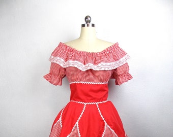 Vintage Red Gingham Square Dance Dress