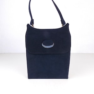 1950 1960 Navy Blue Top Griff Handtasche mit Strass-Detail