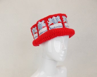 Vintage Hand Crocheted Budweiser Hat Fits Large