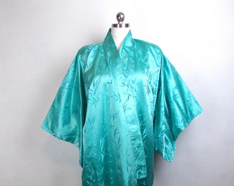 Vintage Green Satin Kimono Robe Size L to XL