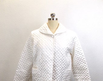 Vintage White Satin Quilted Bed Jacket Size Small