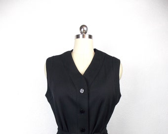 Black Polyester Knit Vest Long Length with Tie Belt