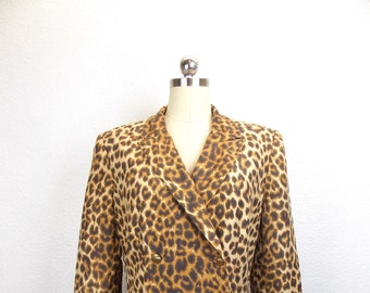 1990's Leopard Cheetah Animal Print Silk Blazer Nina Leonard