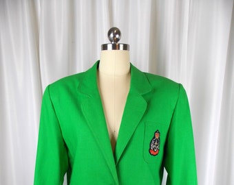 Insignia Blazer Bright Green Linen CHAUS 1980's 1990's Small