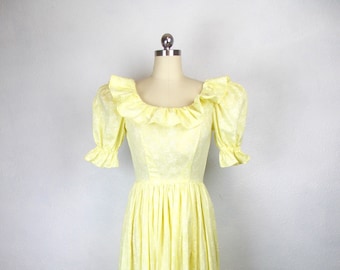 1970's Cottagecore Yellow Maxi Dress