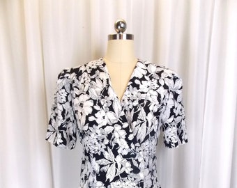 Black & White Floral Print Jacket Short Sleeve Blazer Shacket Size 8