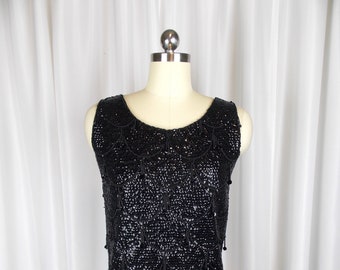 1960's Sequined Beaded "Shimmy" Black Tank Shell Sweater