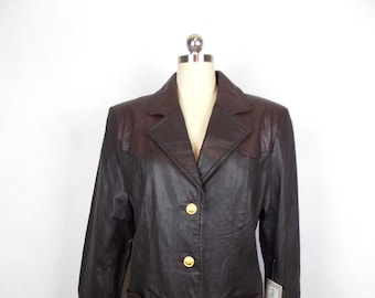 1990's NOS Braefair Leather Jacket Blazer Brown Size 12