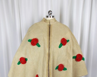 1970's Suede Leather Cape Poncho Open Size Hippie Boho Style
