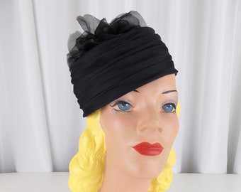 1950's 1960's Black Hat with Floral Rose