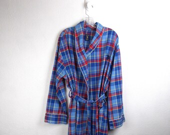 Men's Flannel Robe Blue Plaid Size L XL US POLO