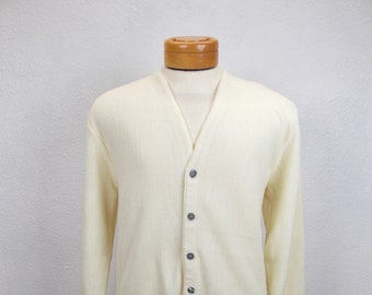 Men's Vintage Cardigan Sweater in White Size L