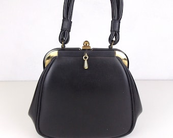 Dover Black Handbag Faux Leather Petite Size 1950's