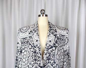 Black and White Silk Blazer IB Diffusion Gothic Pattern Size Medium