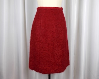 Red Wool Pencil Skirt Mohair Boucle Size 4 Size 6