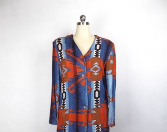 Ellen Figg 2 Piece Jacket and Skirt Set Southwest Print 1990's Size 12