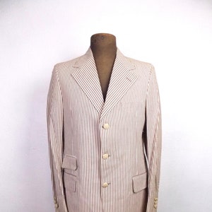 Vintage Bill Blass Brown and White Seersucker Men&#39;s Sports Jacket