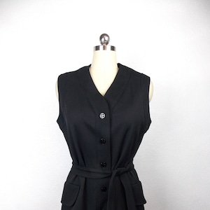 Black Polyester Knit Vest Long Length with Tie Belt