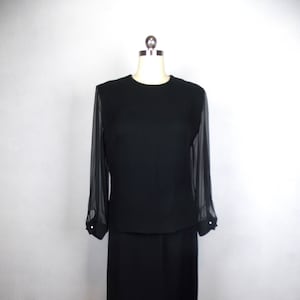 1960&#39;s Two Piece Skirt and Top Set Black with Sheer Sleeves