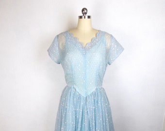 1950's Blue Chiffon Formal Dress 36 Bust 30 Waist
