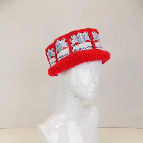 Vintage Hand Crocheted Budweiser Hat Fits Large
