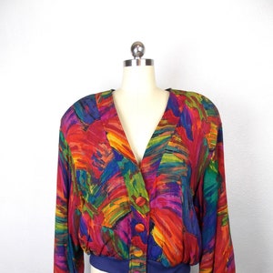 1990&#39;s Quilted Jacket Abstract Multi Color Print Size L