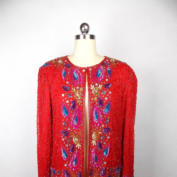 Vintage SWEELO Red Sequined Evening Jacket Size S