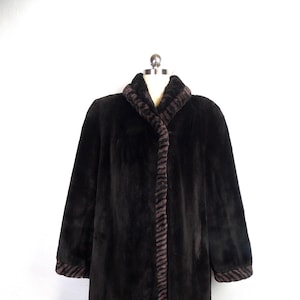 Vintage 1980&#39;s Dark Brown Faux Fur Coat Knee Length