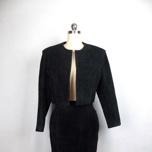 Wilsons Leather Black Suede Jacket and Pencil Skirt Set 1980&#39;s