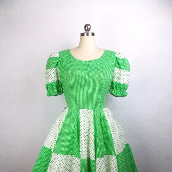 Vintage Green and White Polka Dot Square Dance Dress