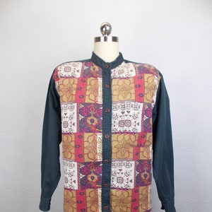 Vintage Gitano Patchwork Print Button Down Long Sleeve Shirt Size S 100% Cotton