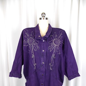 Lila Jeansjacke Mantel Duster 1990er Jahre Größe Small PADO California