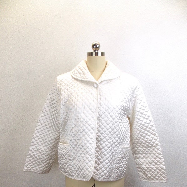 Vintage White Satin Quilted Bed Jacket Size Small