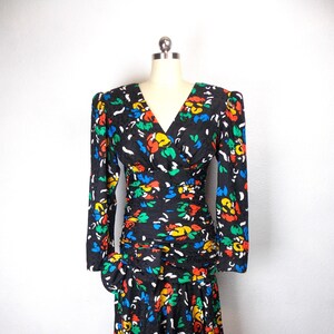 Vestido de seda de 1980&#39;s 1990&#39;s de Liz Elana Cintura fruncida y detalle de lazo