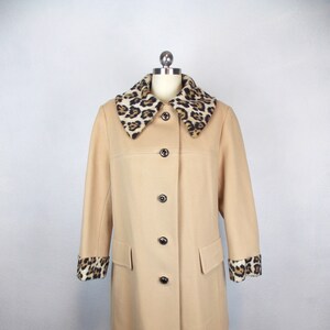 1960's Wool Coat Camel Color With Leopard Print Collar and Cuffs