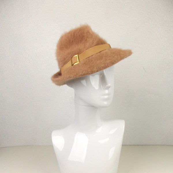 Vintage Kangol Fedora Hat 1980's in Taupe Light Brown