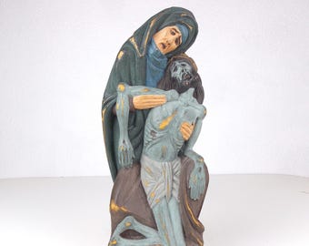Escultura de la Piedad tallada a mano de la década de 1970, arte popular de Cracovia, Polonia