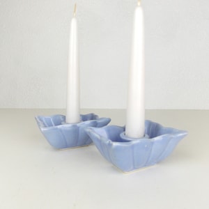 Vintage Pair &quot;415&quot; Blue Taper Candlestick Holders 1940&#39;s 1950&#39;s