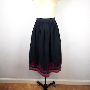 1970&#39;s Corduroy Boho Skirt with Appliqué  Patchwork Detailing