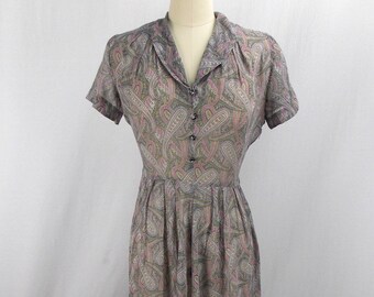 1940's Gray Paisley Day Dress