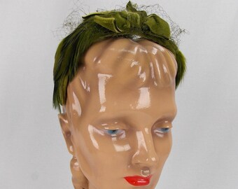 Green Feathered Fascinator Headband with Netting