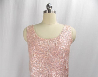 1960's Sequined Beaded "Shimmy" Pink Tank Shell Sweater