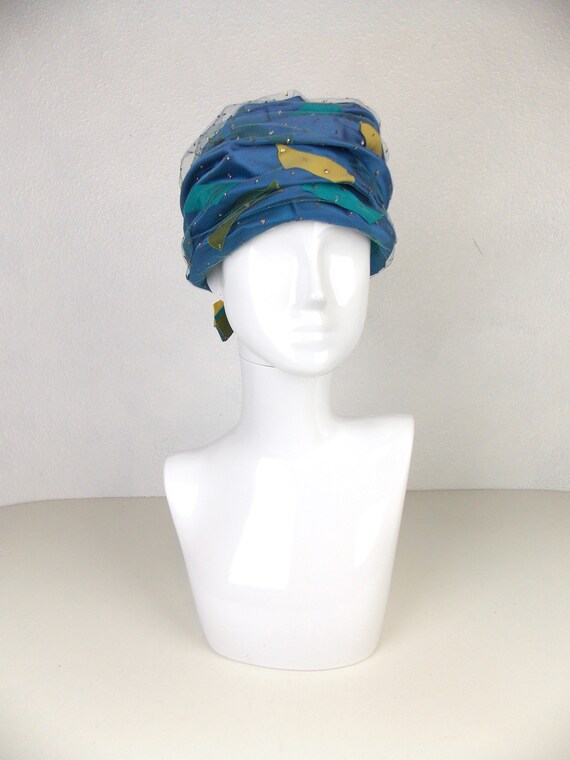 60's Black Faille Turban Hat by Don Anderson