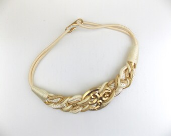 1980's White and Gold Braided Cinch Belt Size M