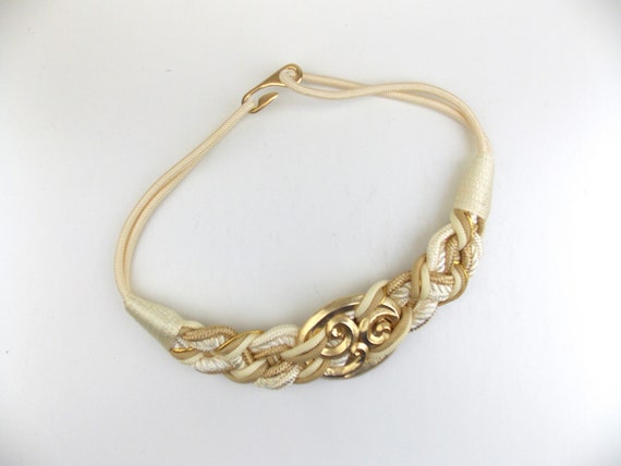 1980's White and Gold Braided Cinch Belt Size M - image 1